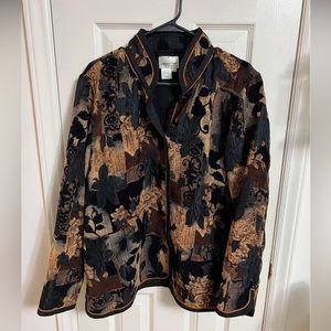 Cold water creek vintage jacket , women’s 1X black brown gold leaves